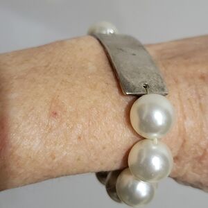 Silver Plated Cartush and Pearl Bracelet